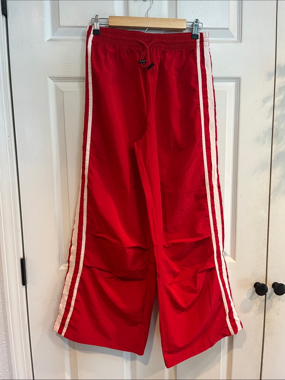 Lulu's Red Track Pants with White Side Stripes